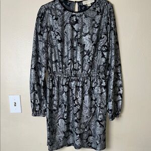 Michael Kors Long Sleeve Dress in Black and Gray Paisley